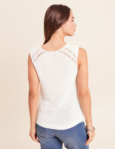 D&eacute;bardeur tricot sans manches blanc femme