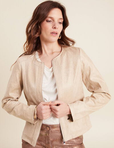 Veste suédine zippée beige femme