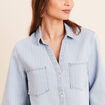 Chemise jean col chemise manches 3/4 blanc femme