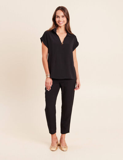 Pantalon mom 7/8&egrave;me en coton noir femme