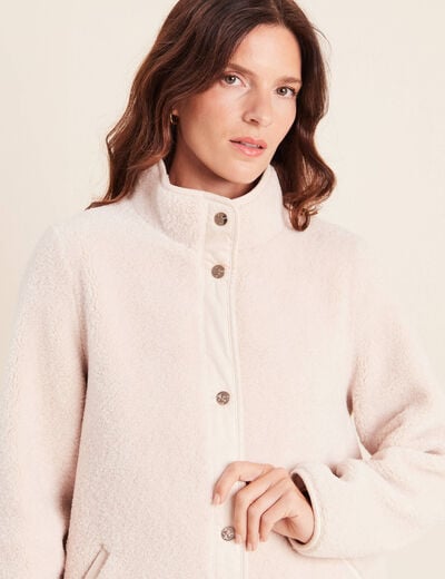 Manteau bouclette doubl&eacute; manches longues ivoire femme