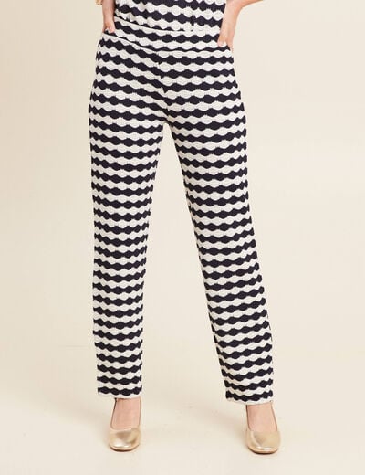 Pantalon large taille haute bleu marine femme