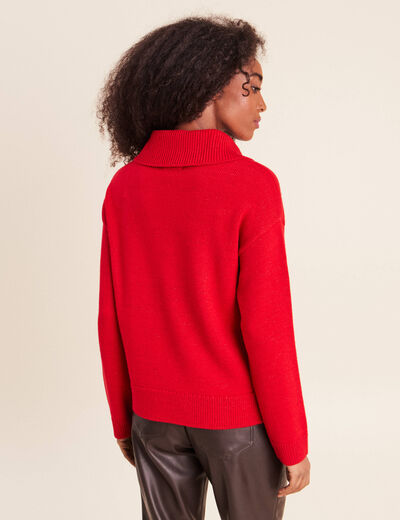 Pull col camionneur rouge femme