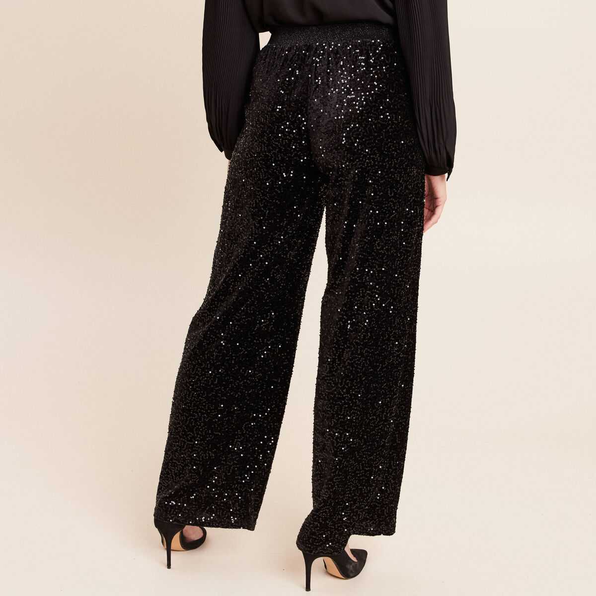 Pantalon &agrave; sequins noir femme