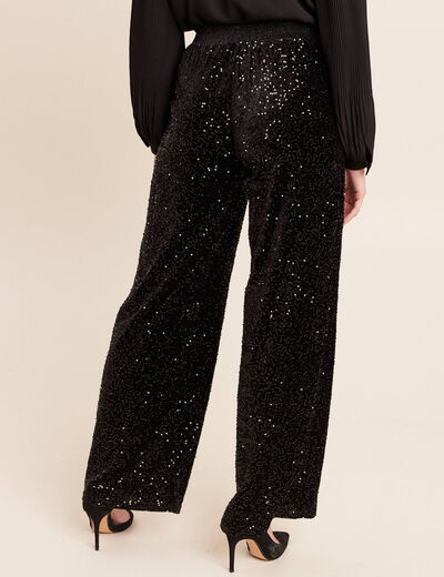 Pantalon &agrave; sequins noir femme