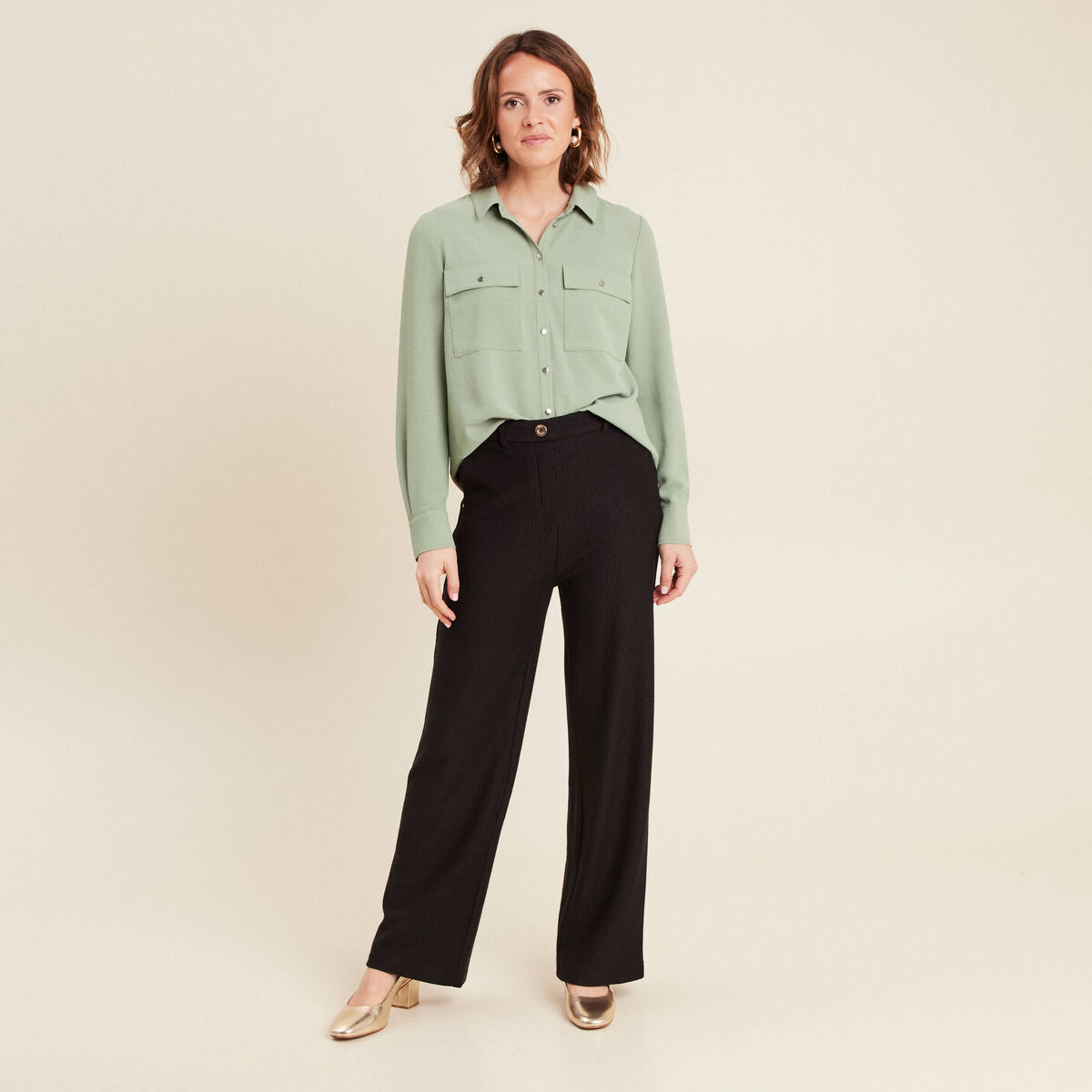 Chemise manches longues vert clair femme