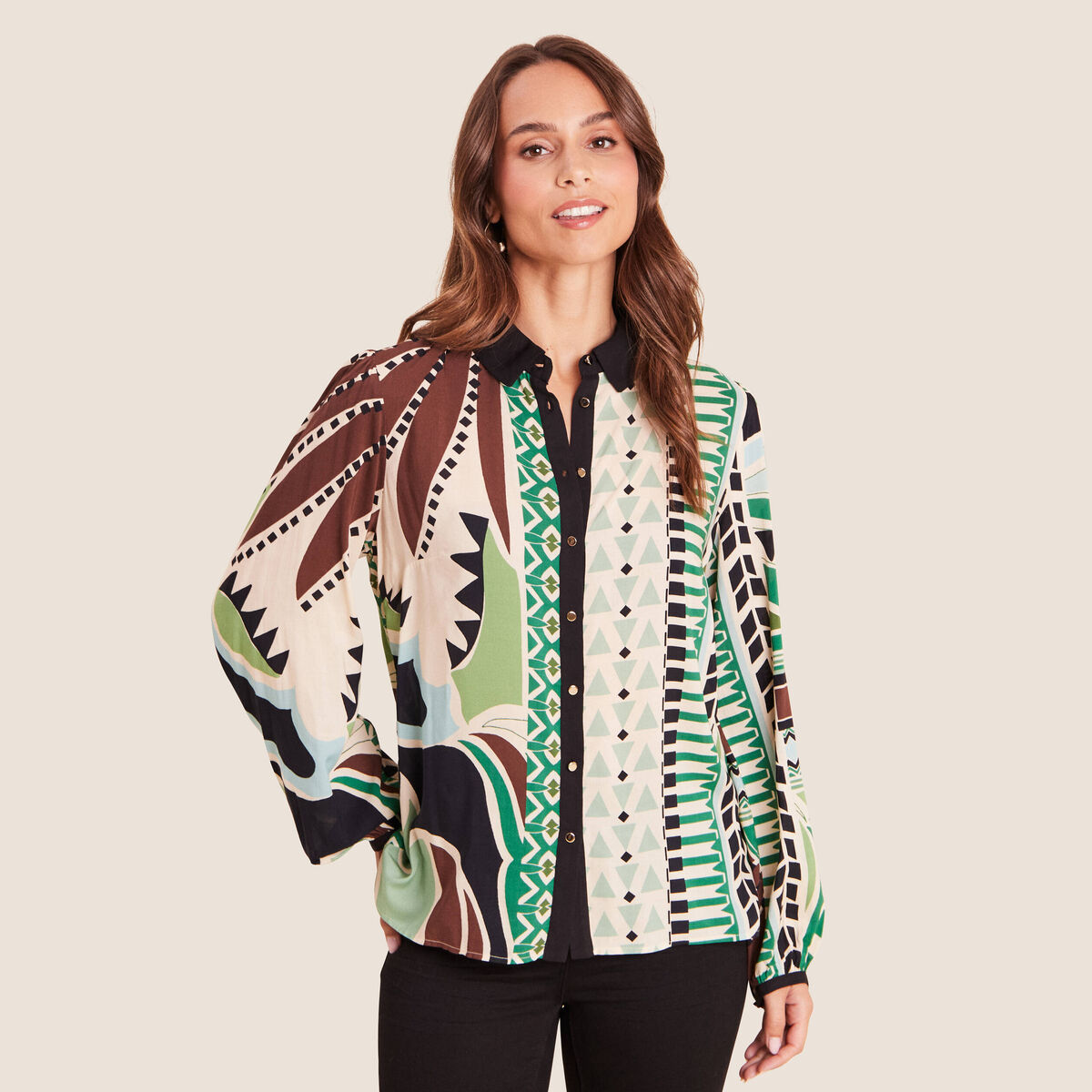Chemise fluide manches longues vert femme