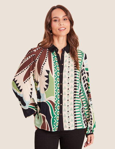 Chemise fluide manches longues vert femme