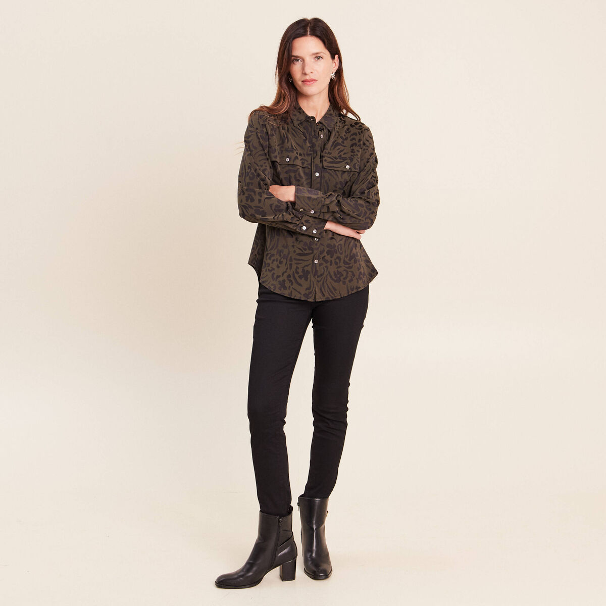 Chemise manches longues vert femme