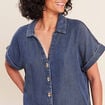 Chemise col chemise manches courtes denim double stone femme
