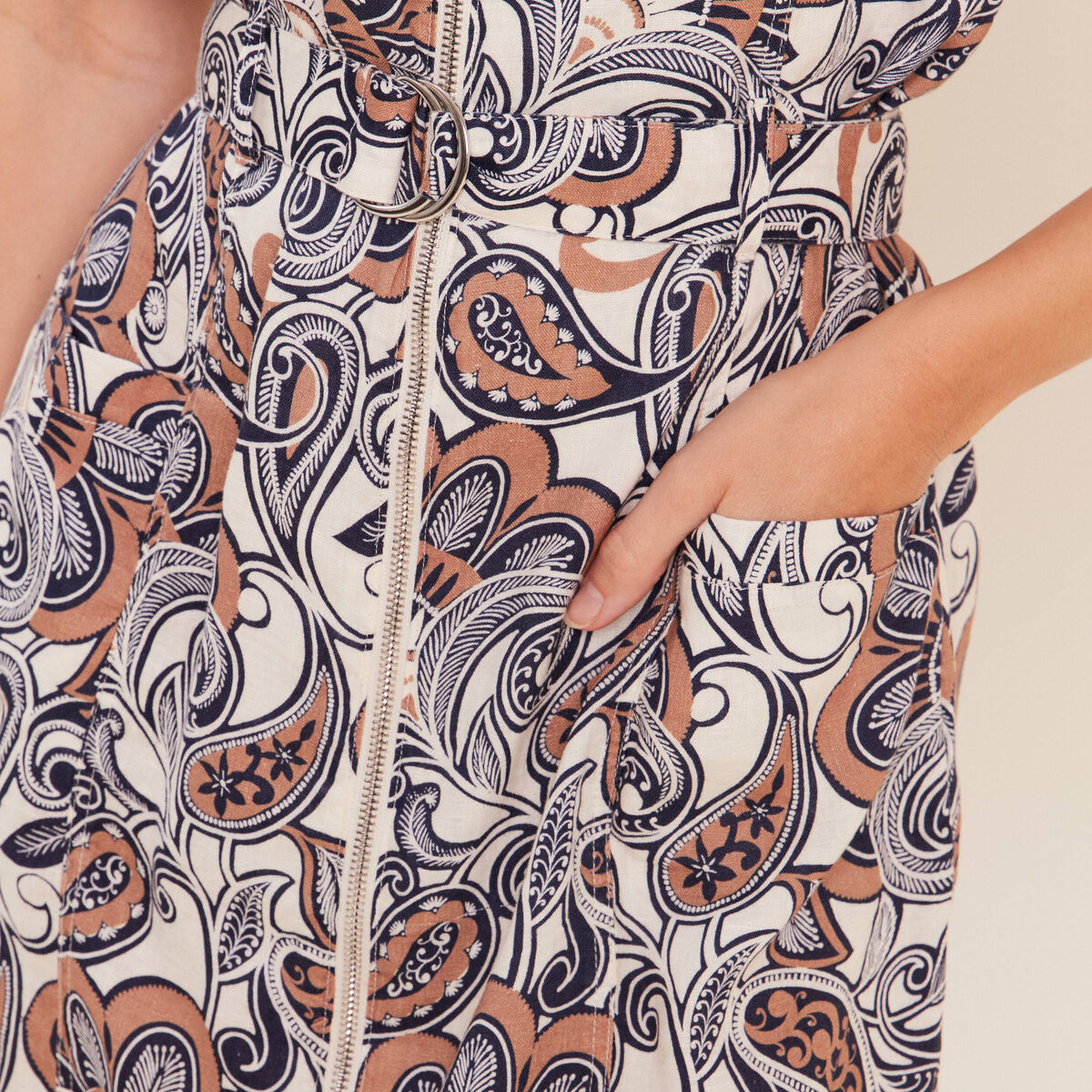 Robe droite zipp&eacute;e marron femme