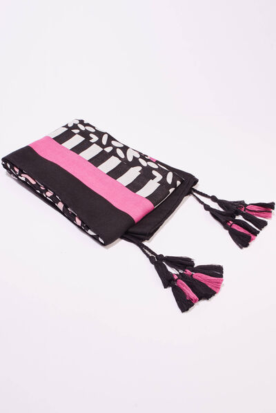 Foulard à pampilles noir femme