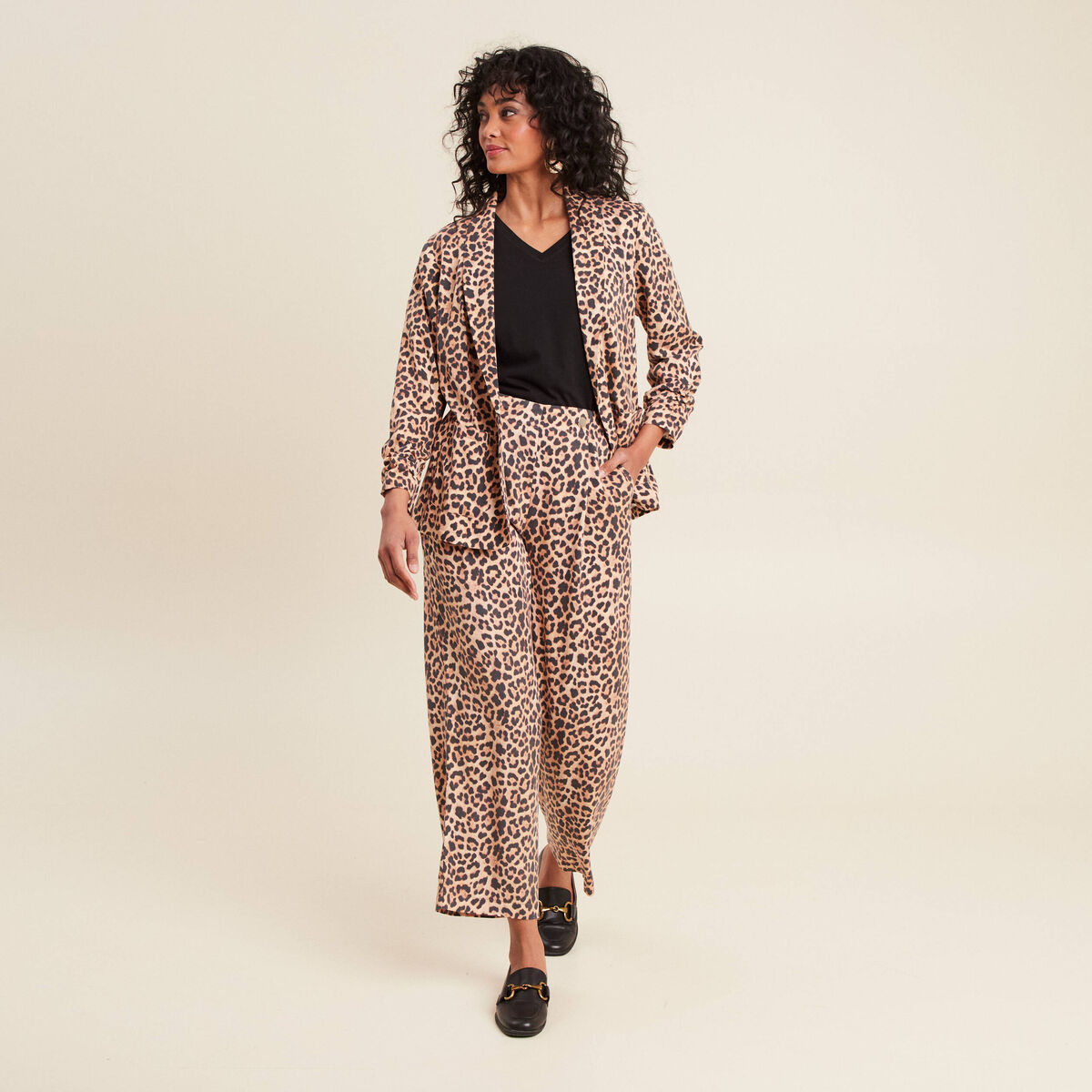 Pantalon flou taille haute sable femme