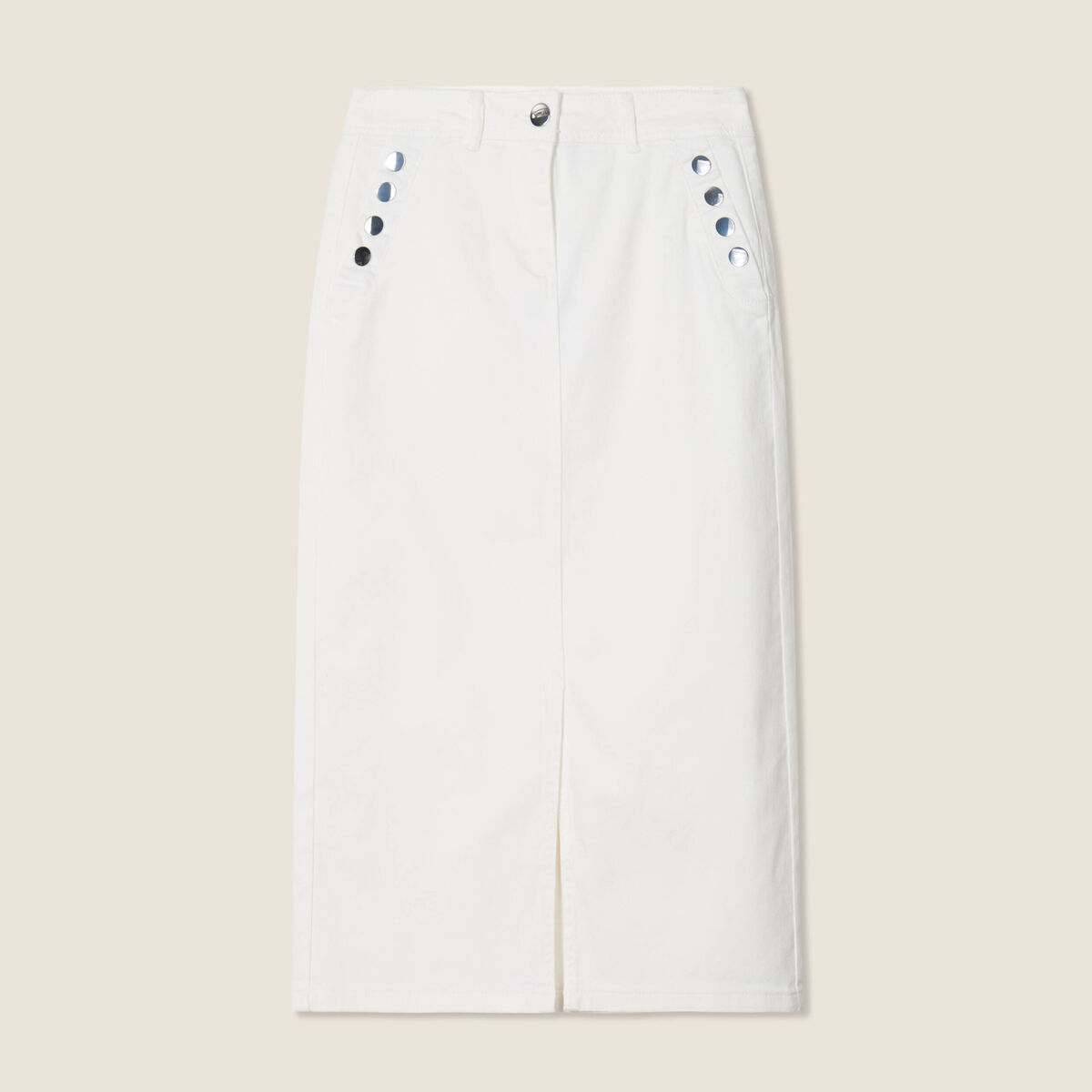 Jupe longue droite en jean blanc femme