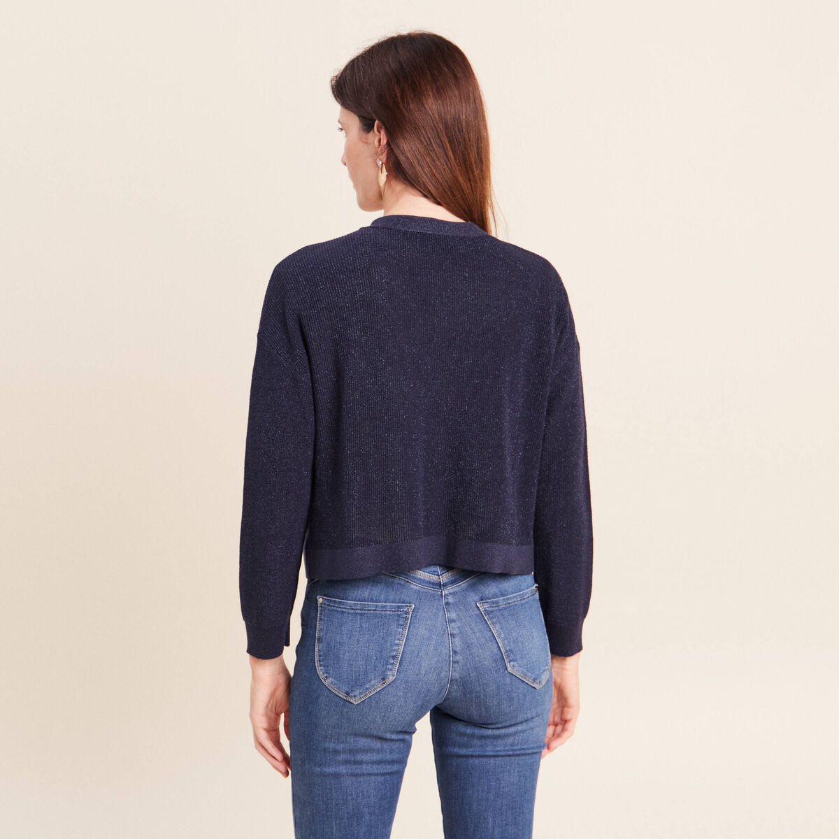 Gilet manches longues brillant bleu marine femme
