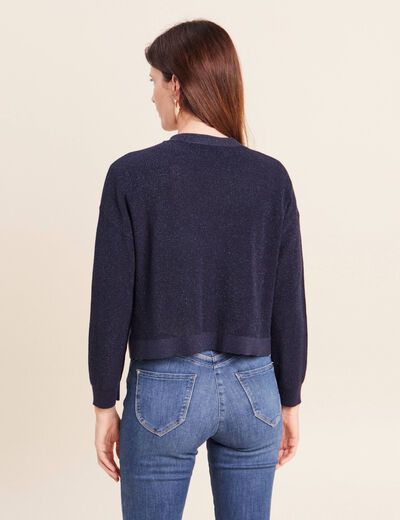 Gilet manches longues brillant bleu marine femme