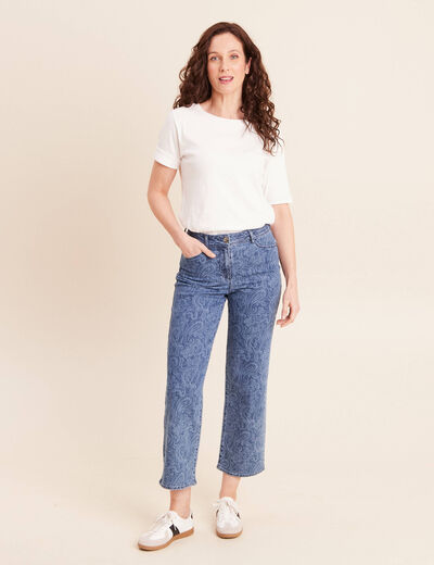 Jean droit 7/8&egrave;me taille bascul&eacute;e denim stone femme