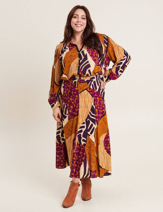 Jupe longue évasée multicolore femme