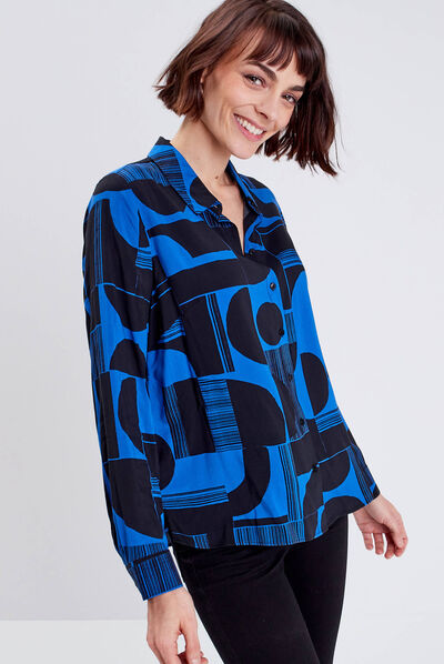 Chemise manches longues bleu electrique femme