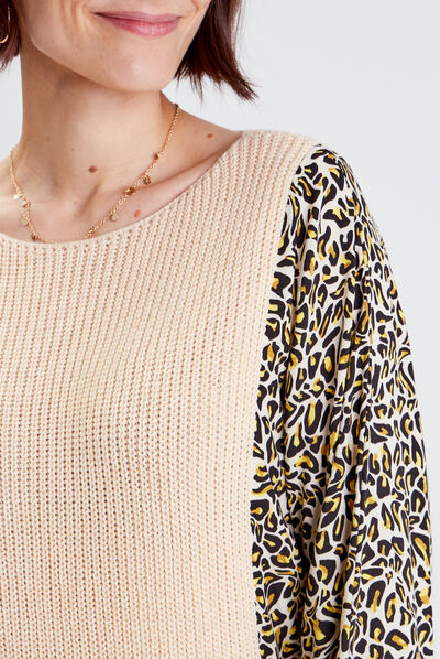 Pull manches longues beige femme