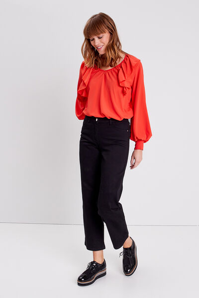 T-shirt manches longues rouge corail femme