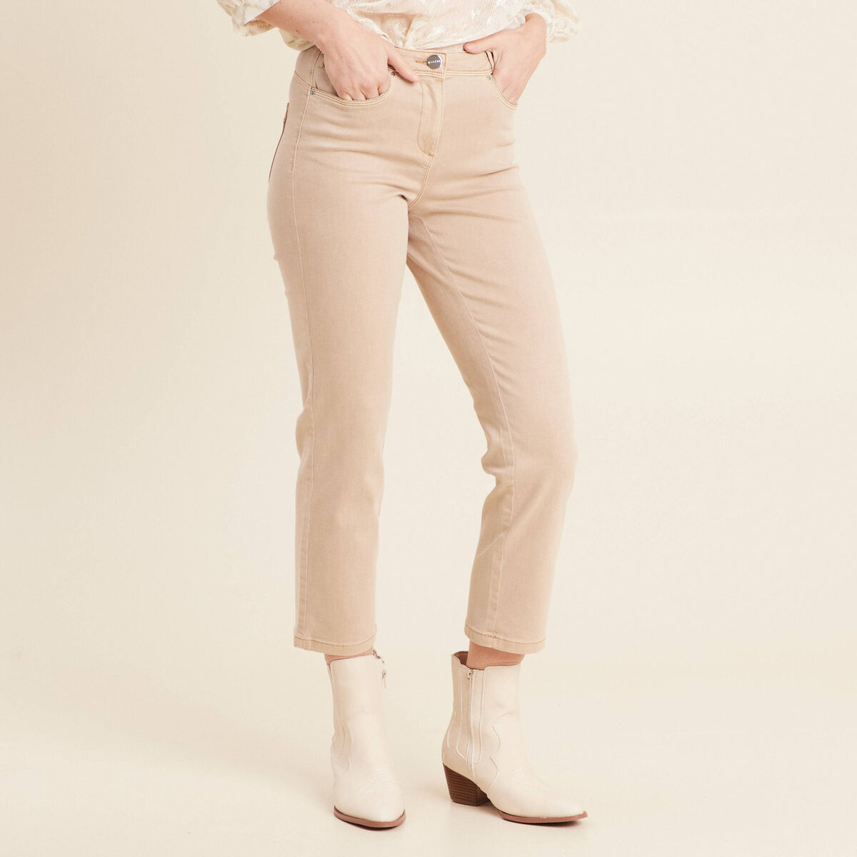 Jean droit 7/8ème denim beige femme