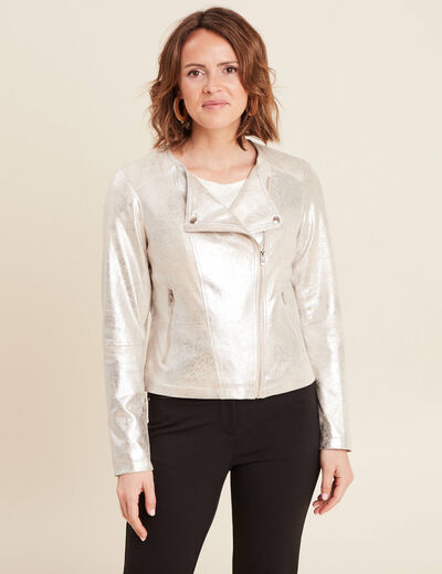 Veste droite zippée couleur argent femme