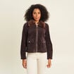 Blouson droit velours manches longues marron fonc&eacute; femme