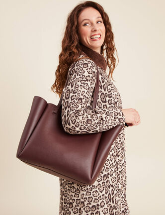 Sac cabas doubl&eacute; bordeaux femme