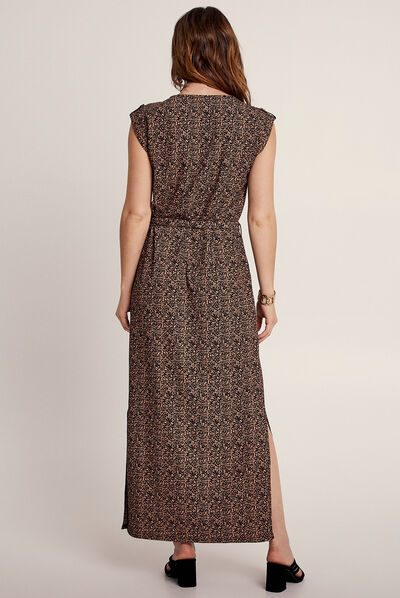 Robe longue droite fendue noir femme