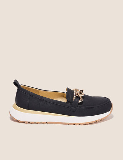 Mocassins détail chaîne noir femme