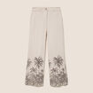 Pantalon large taille haute beige femme