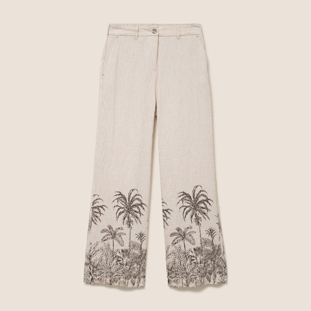 Pantalon large taille haute beige femme