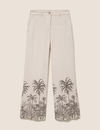 Pantalon large taille haute beige femme