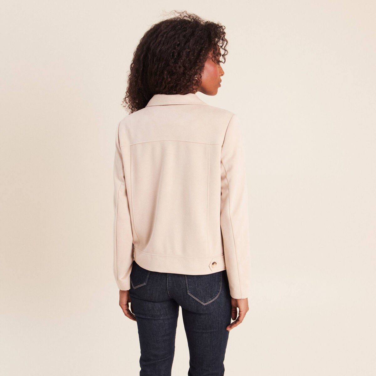 Veste droite col tailleur doubl&eacute;e sable femme
