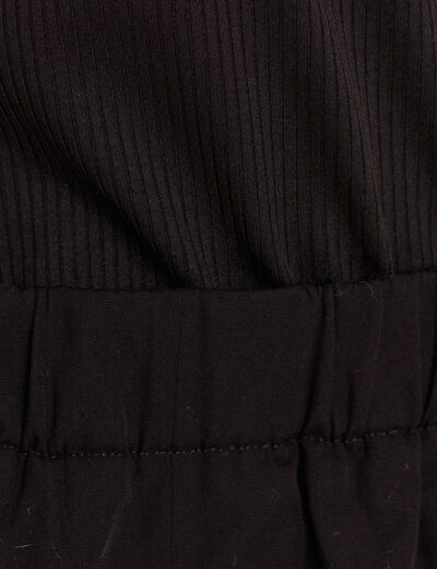 Robe longue évasée bi-matière noir femme