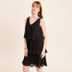 Robe pliss&eacute;e sans manches col v noir femme