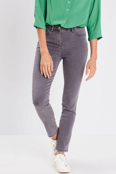 Jeans léger taille standard 7/8ème denim gris femme