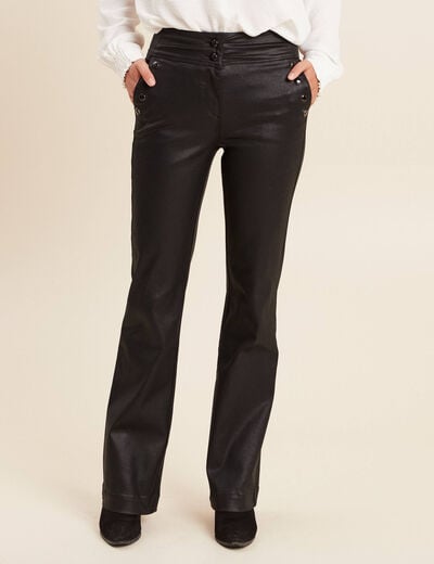 Pantalon bootcut enduit taille haute noir femme