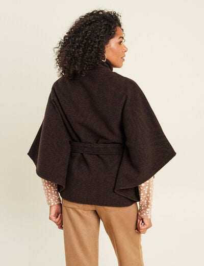 Poncho ceintur&eacute; en polyester recycl&eacute; marron fonc&eacute; femme