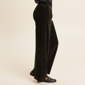 Pantalon large velours vert foncé femme