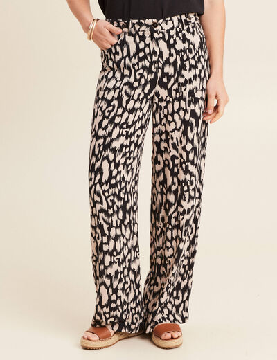 Pantalon large taille haute noir femme