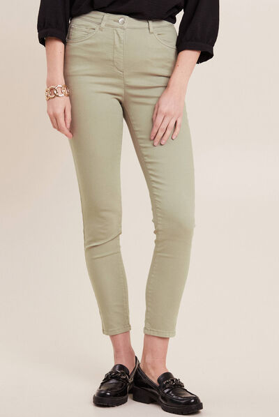 Pantalon léger taille haute 7/8ème vert clair femme