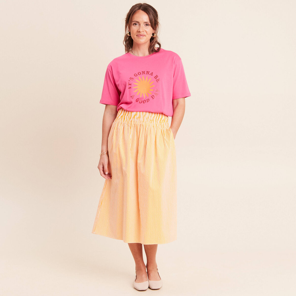 T-shirt col rond manches courtes rose fushia femme