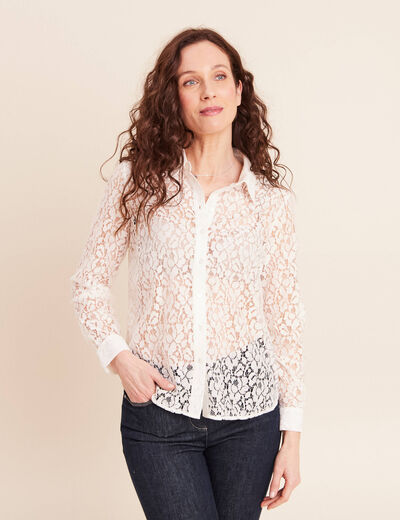 Chemise effet dentelle ecru femme