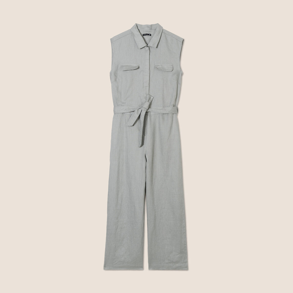 Combinaison pantalon ceintur&eacute;e vert clair femme