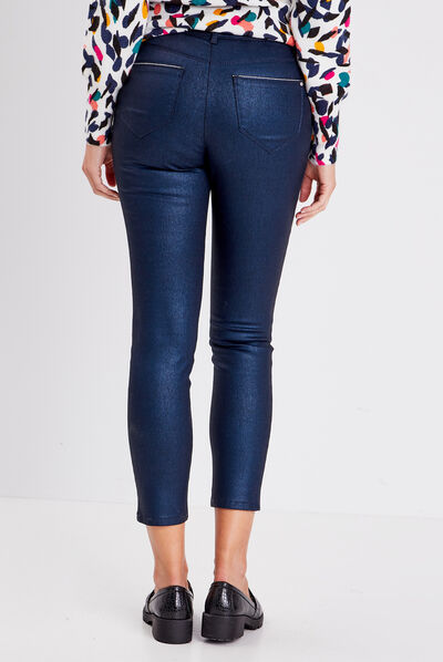 Pantalon ajusté aspect irisé bleu foncé femme