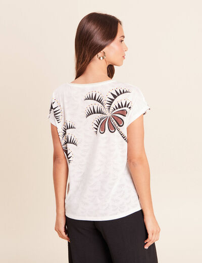 T-shirt col v manches courtes ecru femme
