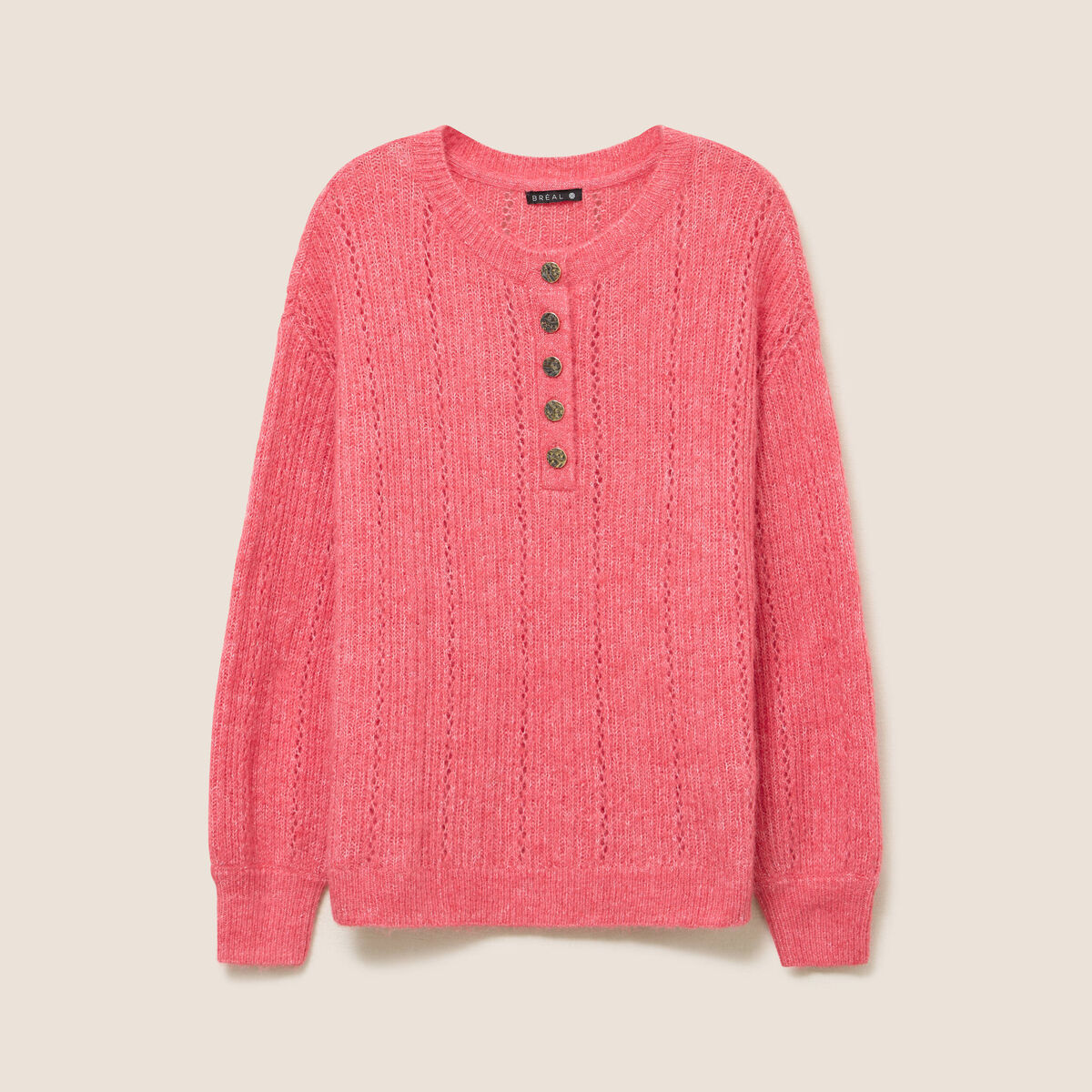 Pull col tunisien manches longues rose femme