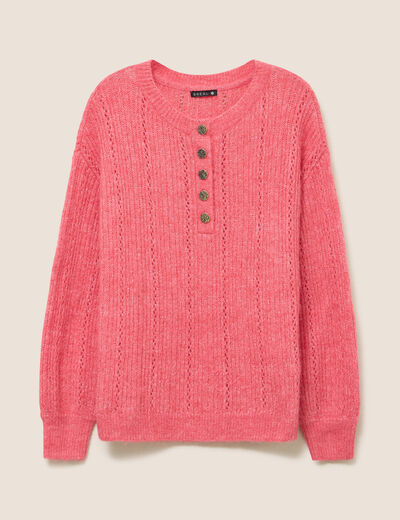 Pull col tunisien manches longues rose femme